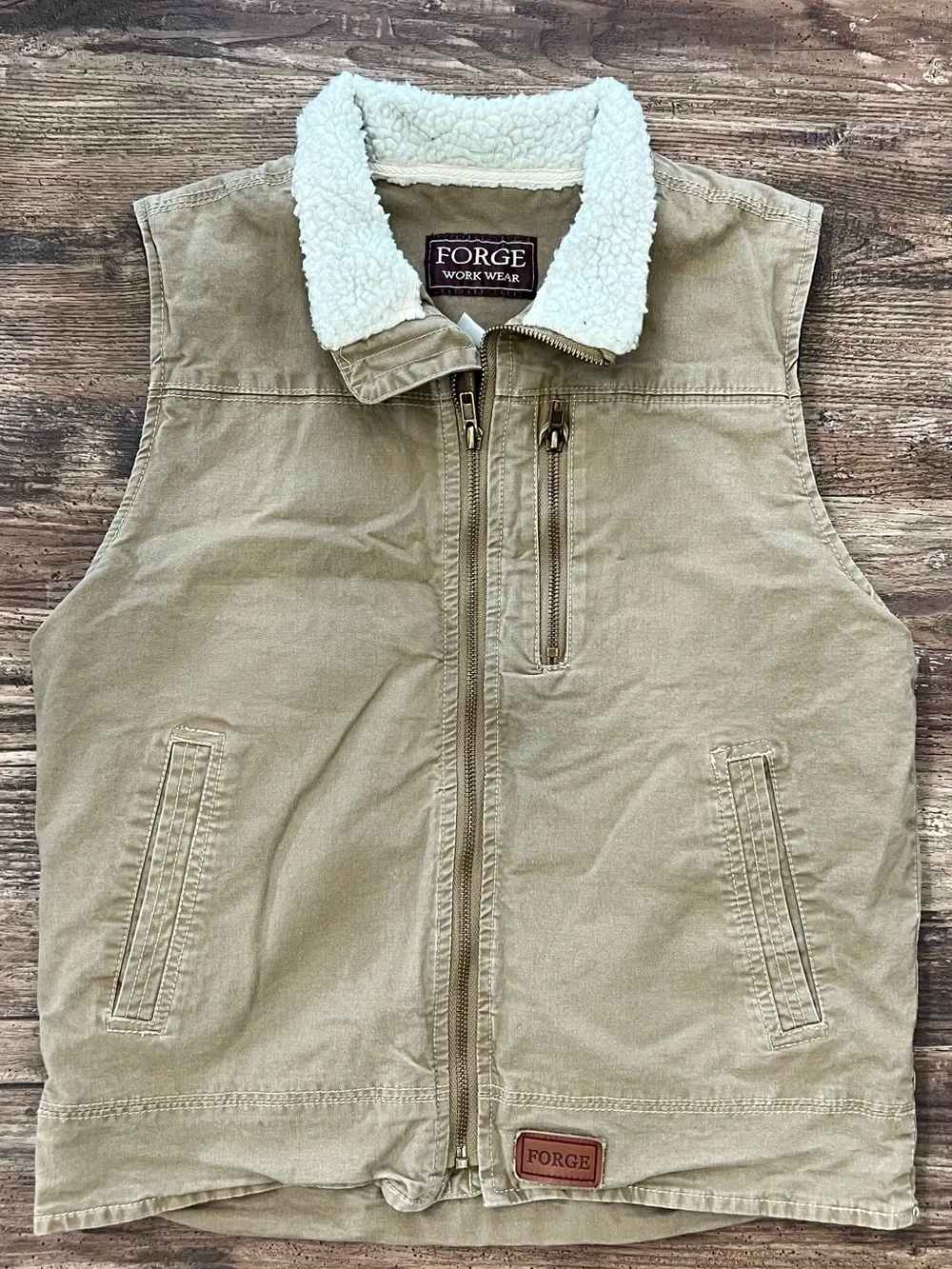 Forge Work Wear Sherpa-Thermal Lined Canvas Vest in Khaki